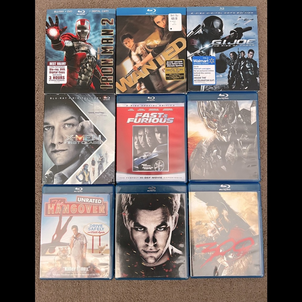 Blu Ray dvd lot of 9 movies.